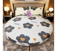 FANSU Drap Housse Rond avec Une Rebord Élastique, Drap Housse Confortable Doux Protege Matelas pour Matelas Épais jusqu'à Bonnets 25 cm (210cm,Fleurs Noires)