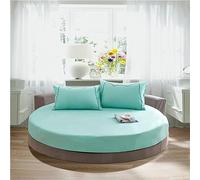 FANSU Drap Housse Rond, Doux Drap-Housse en Coton Élastique Respirant Housse de Matelas Confortable Couleur Unie Couvre-lit pour Thème Hôtel (200x200+25cm,Lac Vert)