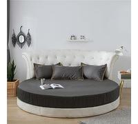 FANSU Drap Housse Rond, Doux Drap-Housse en Coton Élastique Respirant Housse de Matelas Confortable Couvre-lit pour Thème Hôtel (Gris foncé,Diamètre 180cm)