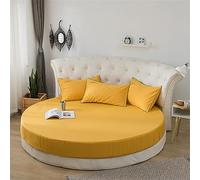 FANSU Drap Housse Rond, Doux Drap-Housse en Coton Élastique Respirant Housse de Matelas Confortable Couleur Unie Couvre-lit pour Thème Hôtel (220x220+25cm,Gelb)