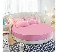 FANSU Drap Housse Rond, Doux Drap-Housse en Coton Élastique Respirant Housse de Matelas Confortable Couleur Unie Couvre-lit pour Thème Hôtel (200x200+25cm,Rose)