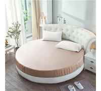 FANSU Drap Housse Rond, Doux Drap-Housse Soie Satinée Élastique Respirant Housse de Matelas Confortable Couleur Unie Couvre-lit pour Thème Hôtel (180x180+25cm,Brun B)