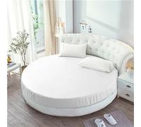FANSU Drap Housse Rond, Doux Drap-Housse Soie Satinée Élastique Respirant Housse de Matelas Confortable Couleur Unie Couvre-lit pour Thème Hôtel (200x200+25cm,Blanc)