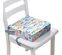 FANSU Enfant Réhausseur Coussin de Siège Chaise Haute, Océan Poisson Impression Eponge Confortable Coussins pour Repas Voyage de Bébé, avec Boucle de Sécurité (Blanc,32x32x8cm)