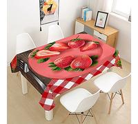 FANSU Fraise Nappe Rectangulaire, Cuisine 3D Nappe de Table Imperméable Anti Tache Résistant Lavable et Facile d?Entretien Nappe pour Fête Restaurant Jardin Décoration (Plaid,140x200cm)