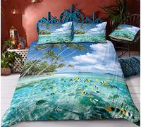 FANSU Housse de Couettes Parure de Lit 2 Personnes, 3 Pièces Microfibre 3D La mer Océan Ensemble de Literie avec 1 Housses de Couettes 2 Taies d'oreillers (220x240cm,Poissons tropicaux)