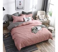 FANSU Housse de Couettes Parure de Lit 2 Personnes, 4 Pièces Microfibre Modèle de Plaine Plaid Ensemble de Literie avec 2 Taies d'oreillers et 1 Drap de lit (220x240cm,Rose)