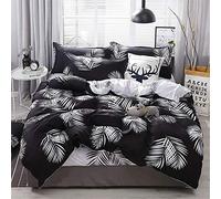 FANSU Housse de Couettes Parure de Lit 4 Pièces, Microfibre Modèle de Ensemble de Literie avec 2 Taies d'oreillers et 1 Drap de lit (220x240cm,Feuilles Noires)