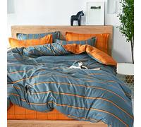 FANSU Housse de Couettes Parure de Lit 4 Pièces, Plaine Impression Microfibre Modèle de Ensemble de Literie avec 2 Taies d'oreillers et 1 Drap de lit (140x200cm,Rayures Orange)