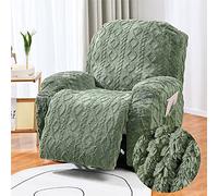 FANSU Housse de Fauteuil Relax Extensible 1 Places, Jacquard Peluche Housse de Fauteuil Relax Inclinable Electrique avec Poche, 4 Pièce Lavable Protege de Meubles pour Canapé (1 Places,Vert)