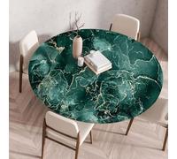 FANSU Nappe de Table Ronde avec Bord Élastique, Anti Tache Protège Couverture de Table, Rond Nappes pour Salle à Manger, Pique-Nique, Restaurant, Jardin Décoration (Marbre Vert,Diamètre 130cm)