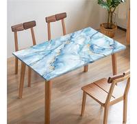 FANSU Nappe Rectangulaire Carré Ajustée, Nappe à Bords élastiques, Marbre Classique Nappe de Table pour Extérieur, la terrasse, Cuisine Fête Jardin et Salle à Manger (140x80cm,Bleu Clair)