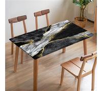 FANSU Nappe Rectangulaire Carré Ajustée, Nappe à Bords élastiques, Marbre Classique Nappe de Table pour Extérieur, la terrasse, Cuisine Fête Jardin et Salle à Manger (153x77cm,Gris-Noir)