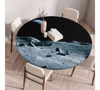 FANSU Nappe Ronde avec Bord Elastique, Motif 3D Nappe en Polyester Exterieur Jardin Anti Taches Lavable pour Cuisine Salle à Mangerr Fête Table (Lune Grise,60cm)