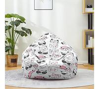 FANSU Pouf Poire sans Remplissage, Pouf pour Enfant Ado Adulte, Pouf Salon Chambre Soft, 3D Chat Imprimer Sac Haricots, Polyvalent Pouf de Rangement (90x110cm,Chaton Emoji)