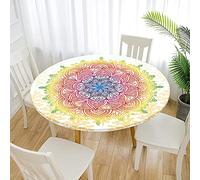 FANSU Protège Table Elastiqué Rond Nappe Anti-Taches pour La Maison Patio Deck Table À Thé Cuisine Salle À Manger Décoration De Mariage De Fête (180cm,Bohême dorée)