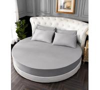 FANSU Rond Drap Housse 200x200, Gris Clair Coton Drap-Housse avec Élastique Complet, Respirant Doux, Bed Sheets Convient pour Matelas Jusqu'à 25 cm