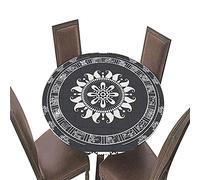 FANSU Rond Nappe Imperméable Anti-Taches, 3D Mandala Elastiqué Protège de Table pour Maison Patio Deck Table À Thé Cuisine Salle À Manger Décoration de Mariage de Fête (Gris foncé,Diamètre 200cm)