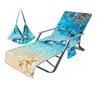 FANSU Serviette pour Transat Plage, Serviette pour Chaise Longue de Jardin Bain de Soleil avec Poches Latérales Poids Léger Microfibre Portable Océan 3D à Séchage Rapide (Dauphin,75x210cm)