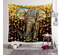 FANSU Tapisserie murales Portrait d'éléphant Grande, Couleur Artistique décoration Murale extérieur intérieur Chambre Salon Maison Couverture Couvre-lit (S-150 * 130CM,d'or)
