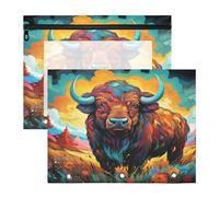 Fantaisie Aquarelle Art Bison Trousses à Crayons Transparentes pour Chevet,Compatibles avec les Classeurs à 3 Anneaux(2 Pack)