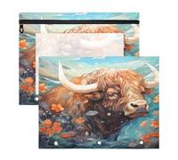 Fantaisie Aquarelle Art Bison Trousses à Crayons Transparentes pour Chevet,Compatibles avec les Classeurs à 3 Anneaux(2 Pack)