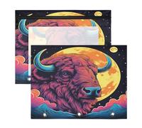 Fantaisie Aquarelle Bison Lune Trousses à Crayons Transparentes pour Chevet,Compatibles avec les Classeurs à 3 Anneaux(2 Pack)