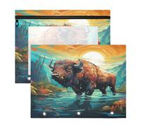 Fantaisie Aquarelle Bison Trousses à Crayons Transparentes pour Chevet,Compatibles avec les Classeurs à 3 Anneaux(2 Pack)