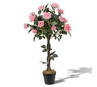 FANTASK 93 cm - Arbre à Fleurs Artificiel en Pot avec 21 Roses de pin et Tronc Naturel - pour la Maison, Le Bureau - Plante décorative