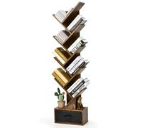 FANTASK Bibliothèque avec tiroir à 8 étages, en Forme d'arbre, étagère pour CD et DVD, pour Chambre à Coucher, Salon et Bureau à Domicile, 38 x 21,5 x 149,5 cm, Marron Rustique