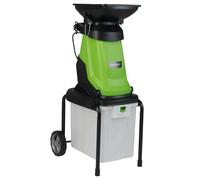 FANTASK Broyeur de jardin électrique 3000 W - 55 x 44 x 106 cm - Broyeur de jardin avec roues - Bac de ramassage de 50 l - Épaisseur de coupe 45 mm - Avec fil - Broyeur à rouleaux électrique pour le