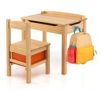 FANTASK Bureau pour Enfant avec Chaise en Bois Massif, Ensemble de sièges rabattables avec Plateau de Table Pliable, tiroir et Crochets, Table d'activité pour Enfants à partir de 3 Ans (Naturel)