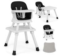 FANTASK Chaise haute combinée 6 en 1 pour enfant et bébé avec ceinture de sécurité et plateau amovible Noir