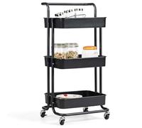 FANTASK Chariot de Service sur roulettes, Chariot Mobile avec 3 Niveaux et poignée, en métal, 3 paniers grillagés en Plastique