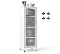 FANTASK Étagère de Cuisine à 5 étages - Vitrine sur roulettes avec étagères réglables - Armoire étroite Polyvalente avec Porte Semi-Transparente - Buffet Haut en métal pour Salle à Manger, Salle de