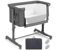 FANTASK Lit bébé 3 en 1, berceau et lit de voyage, lit d'appoint réglable en hauteur sur 5 niveaux, inclinaison à 10 °, lit d'enfant avec matelas, sac de transport, landau pour bébé jusqu'à 9 kg (gris