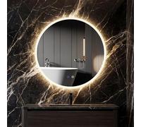FANTASK Miroir de Salle de Bain Rond Lumineux, avec 3 Couleurs de lumière et variateur en continu, Anti-buée, en Verre trempé, pour la Maison, 70 x 70 cm