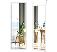FANTASK Miroir Mural, Miroir de Porte avec Crochet de Suspension réglable en Hauteur, Miroir Suspendu, 120 x 37 cm, Blanc