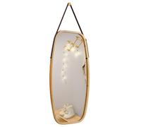 FANTASK Miroir Mural, Miroir de Salle de Bain Suspendu avec Bracelet en Cuir réglable et Cadre en Bambou, Miroir Bijoux avec Coins arrondis pour entrée, Salon et Chambre à Coucher