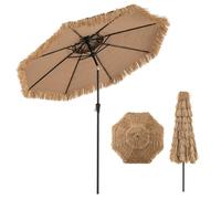 FANTASK Parasol Hawaï avec 2 niveaux de vitesse, ombrage UV parfait, parasol en paille avec double toit, inclinable, marron, 270CM, Tropical
