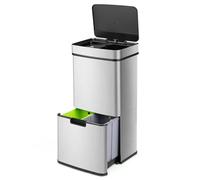 FANTASK Poubelle de cuisine 72 l - 4 compartiments en acier inoxydable - Avec capteur - Poubelle automatique avec couvercle à fermeture douce - Anneau de serrage - Système de tri sélectif des déchets