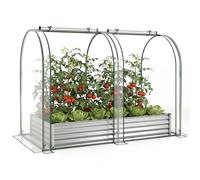 FANTASK Serre 3 en 1 avec Plate-Bande surélevée, 180 x 100 x 145 cm, jardinière surélevée avec Couverture en PVC et 2 fenêtres, Serre en Film pour Herbes, Fleurs et légumes, jardinière pour Jardin