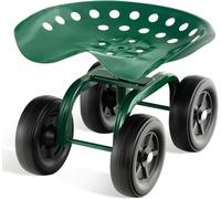 FANTASK Siège Roulant avec roulettes jusqu'à 150 kg, Hauteur réglable à 360 °, siège de Jardin Mobile, Tabouret de Jardin en métal, pneus Larges