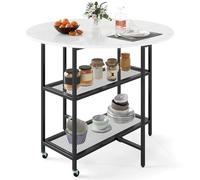 FANTASK Table de cuisine, table de salle à manger pliable pour 2 à 4 personnes, table à manger avec 2 compartiments de rangement, table pliante mobile aspect marbre, table ronde pour salle à manger et