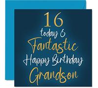 Fantastiques cartes d'anniversaire 16 ans pour petit-fils - 16 aujourd'hui et fantastique - Carte d'anniversaire pour petit-fils de la part des grands-parents, cadeaux d'anniversaire pour petit-fils,