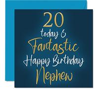 Fantastiques cartes d'anniversaire 20 ans pour neveu - 20 aujourd'hui et fantastique - Carte d'anniversaire pour neveu de la part d'une tante oncle, cadeau d'anniversaire pour neveu 145 mm x 145 mm