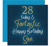 Fantastiques cartes d'anniversaire 28 ans pour fils - 28 aujourd'hui et fantastique - Carte d'anniversaire pour fils de la part de maman ou papa, cadeaux d'anniversaire pour fils, 145 mm x 145 mm,