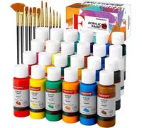 Fantastory Couleurs Acryliques Set 24 couleurs 60 ml + 12 pinceaux - Premium Non Toxique pour toile bois céramique tissu - Peintre Adultes Enfants