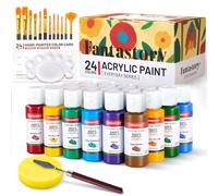 Fantastory Peinture Acrylique, 24 couleurs × 60ml, Coffret Peinture Acrylique, Avec 12pcs Pinceau de Peinture, Imperméable, non Toxique, Pour Artiste Professionnel, Débutant