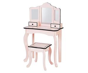 Fantasy Fields Coiffeuse Enfant en Bois avec Miroir et Tabouret Fille Rose Teamson TD-13028P